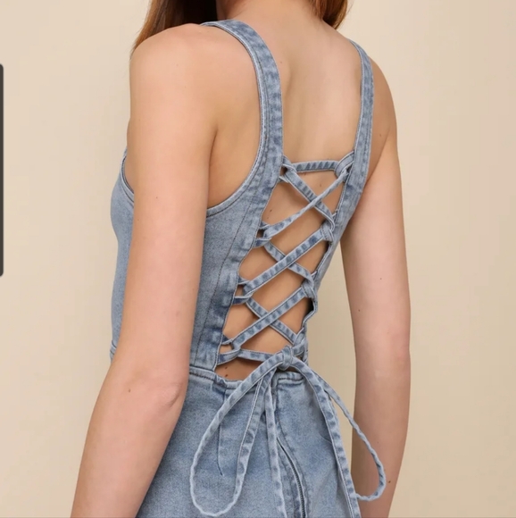 Trendy Inspiration Light Wash Lace-Up Denim Midi Dress size XL - Picture 4 of 4